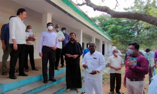 Krishna district Collector J Nivas along with Nuzvid MLA Meka Venkata Pratap Appa Rao inspecting a building in Nuzvid on Thursday for setting up Kendriya Vidyalayam