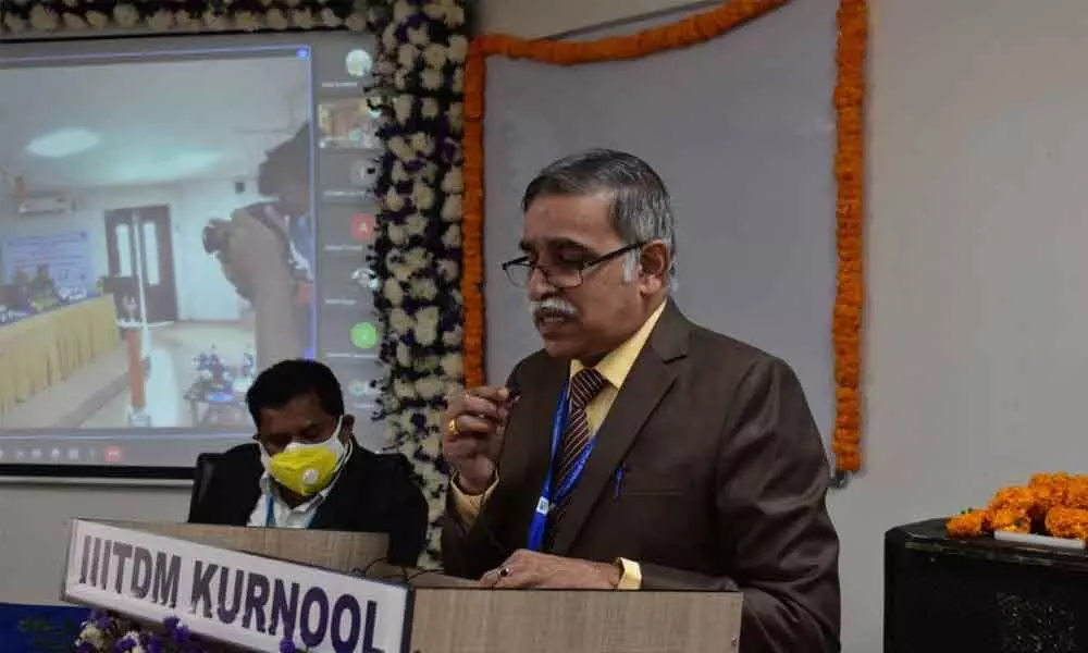 Kurnool IIITDM Prof D V L N Somayajulu addressing the 5th International Conference on Information and Communication Technology-2021  in Kurnool on Friday.SA