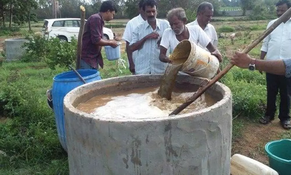 Jeevamrutham prepared by farmers in a village