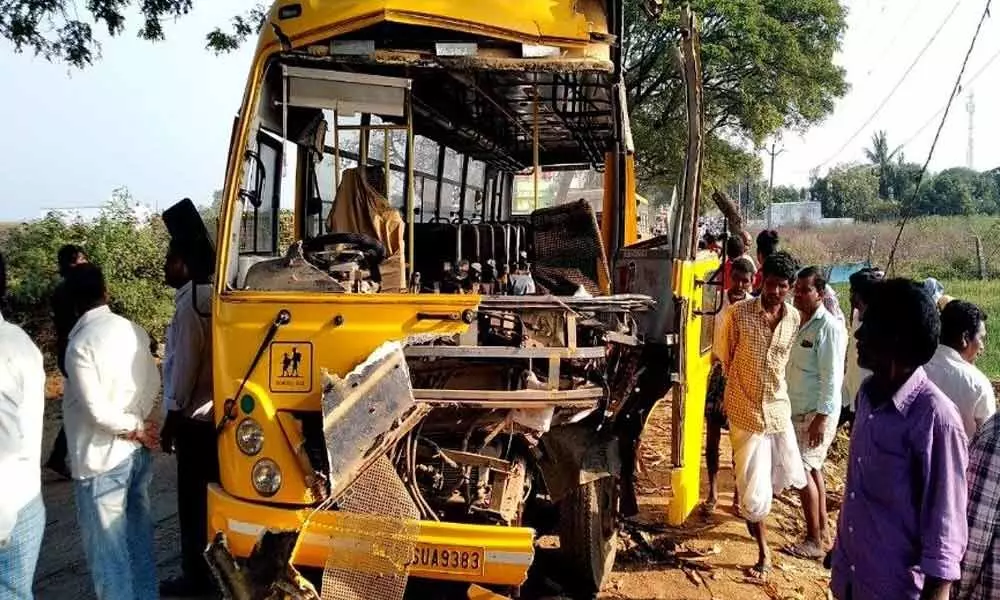 Two students were severely injured after a private old school bus rammed into a tree in Nallavelli village of Indalwai mandal on January 28, 2020 (File Photo)