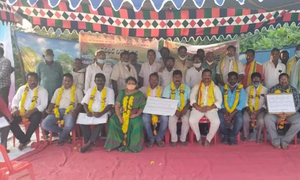 Oustees staging relay hunger strike near Polavaram Irrigation Project in West Godavari district on Sunday