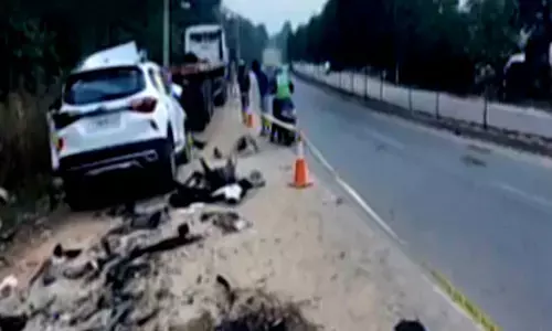 Three dead as the car collided with a parked lorry in  Medchal district
