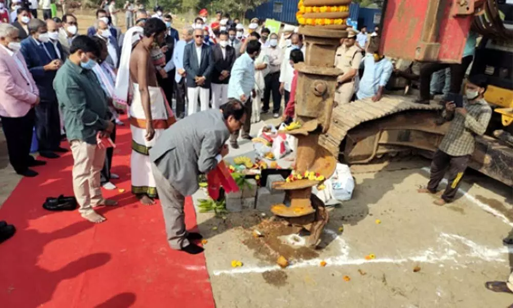 AP High Court chief justice Prashant Kumar lays the foundation stone for a new building