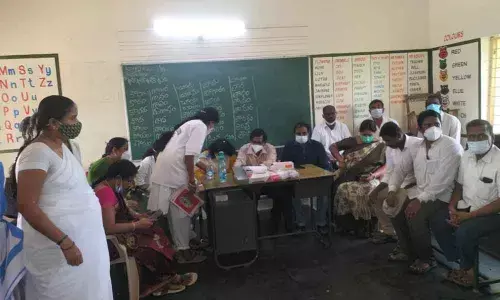 DM&HO Dr U Sreehari participating in the medical camp at Kadapagunta SC Colony on Monday