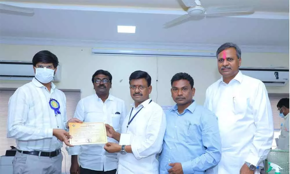 TRS candidate Thata Madhusudhan along with minister p ajay kumar and  District Collector, Returning Officer gautham in Khammam on Tuesday