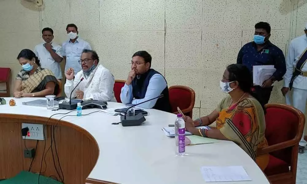 District Collector S Venkat Rao speaking at a video conference from Mahabubnagar Collectorate on Tuesday