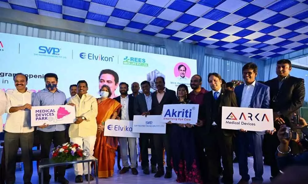 Industries Minister KT Rama Rao inaugurating seven companies in the Medical Devices Park on Wednesday