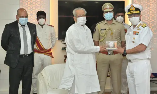 Vice-Admiral Biswajit Dasgupta meeting Governor Biswa Bhusan Harichandan at Raj Bhavan on Wednesday