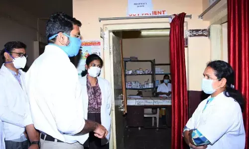 District Collector Jitesh V Patil interacting with doctors at Gandhari CHC in Kamareddy on Wednesday