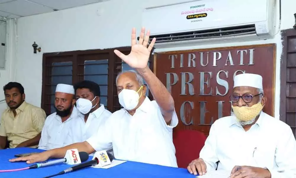 Senior Congress leader Chintha Mohan addressing media persons in Tirupati on Thursday