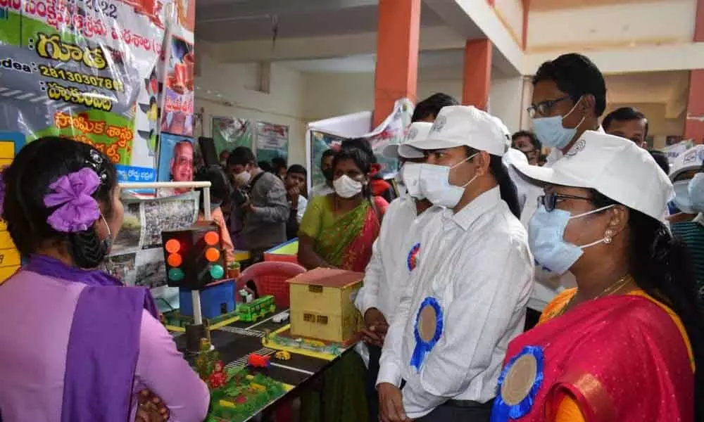 District Collector A Mallikarjuna going through the projects at the Tribal Science  Fair -2021 in Visakhapatnam on Thursday