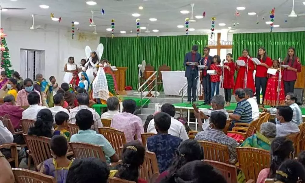 Children on a caroling spree at a church in Anantapur