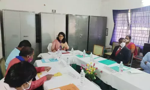 Joint Collector Keerthi Chekuri addressing Vidyalaya Management Committee meeting in Kakinada on Friday