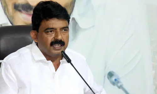 Transportation minister Perni Venkatramaiah (Nani) addressing a press conference at YSRCP central office in Tadepalli on Friday