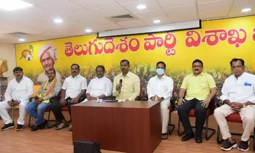 TDP Visakhapatnam Parliamentary constituency president Palla Srinivasa Rao speaking to the media in Visakhapatnam on Friday