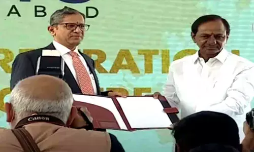 Telangana CM KCR and Chief Justice of India Justice NV Ramana on Saturday inaugurated International arbitration centre.
