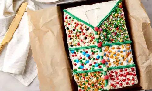 Kids would love to decorate the cake with peppermint candies or other round candies.