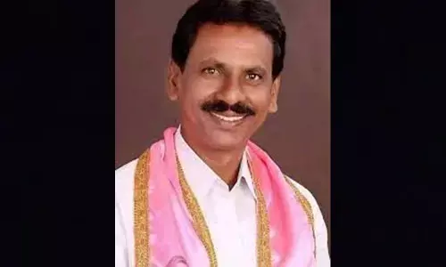 Narayanpet MLA Rajender Goud addressing a gathering in Narayanpet on Saturday