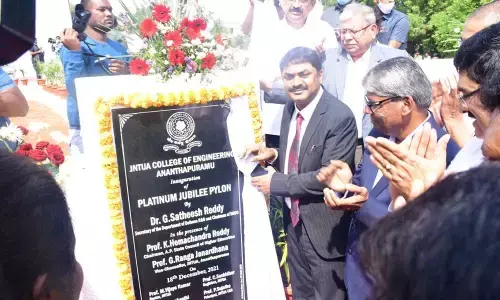 DRDO Chairman  G Satheesh Reddy inaugurating the pylon of 75 years of JNTUA, in Anantapur on Saturday