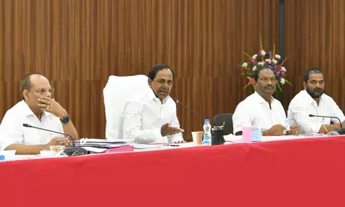 Chief Minister K Chandrashekar Rao holding a day-long review on welfare and development issues with the Collectors at Pragathi Bhavan in Hyderabad on Saturday