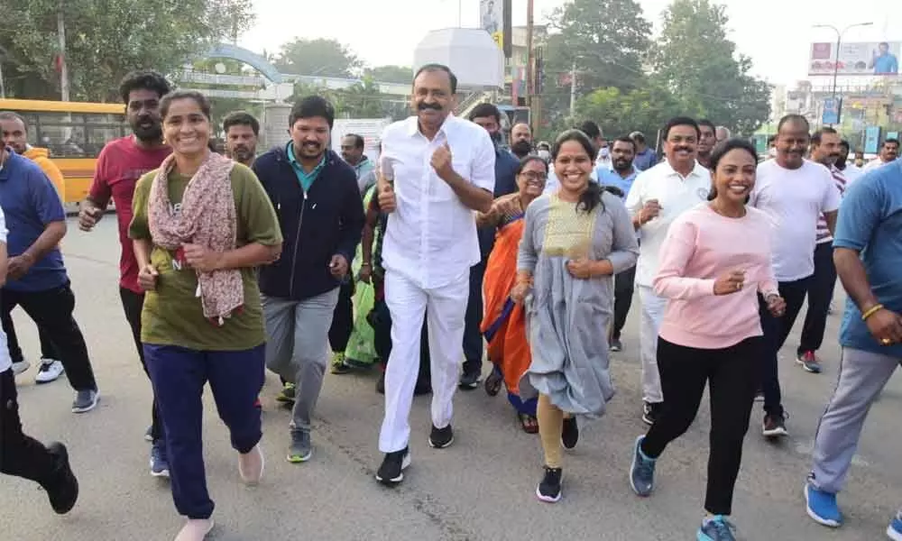 MLA Bhumana Karunakar Reddy and Mayor Dr Sirisha participates in 5K run in Tirupati on Monday