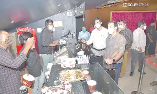 Prakasam District Collector Pravin Kumar inspecting the facilities at Ratna Mahal thatre in Ongole on Tuesday