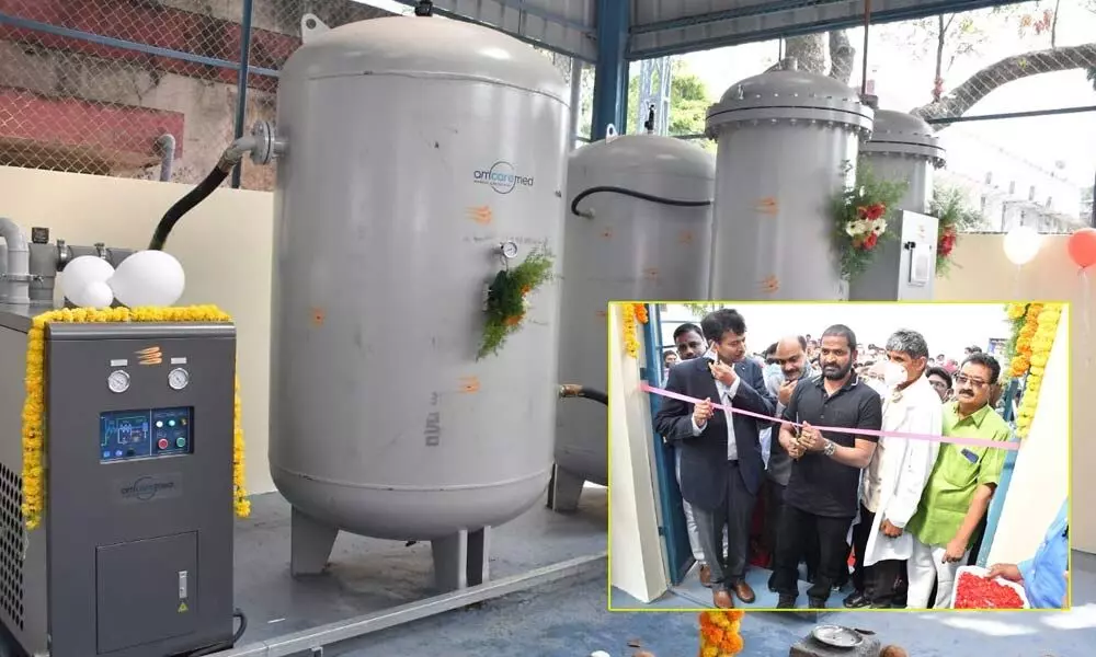 Minister Srinivas Goud inaugurating the newly constructed oxygen general plant at mahbubnagar Government General Hospital on Wednesday