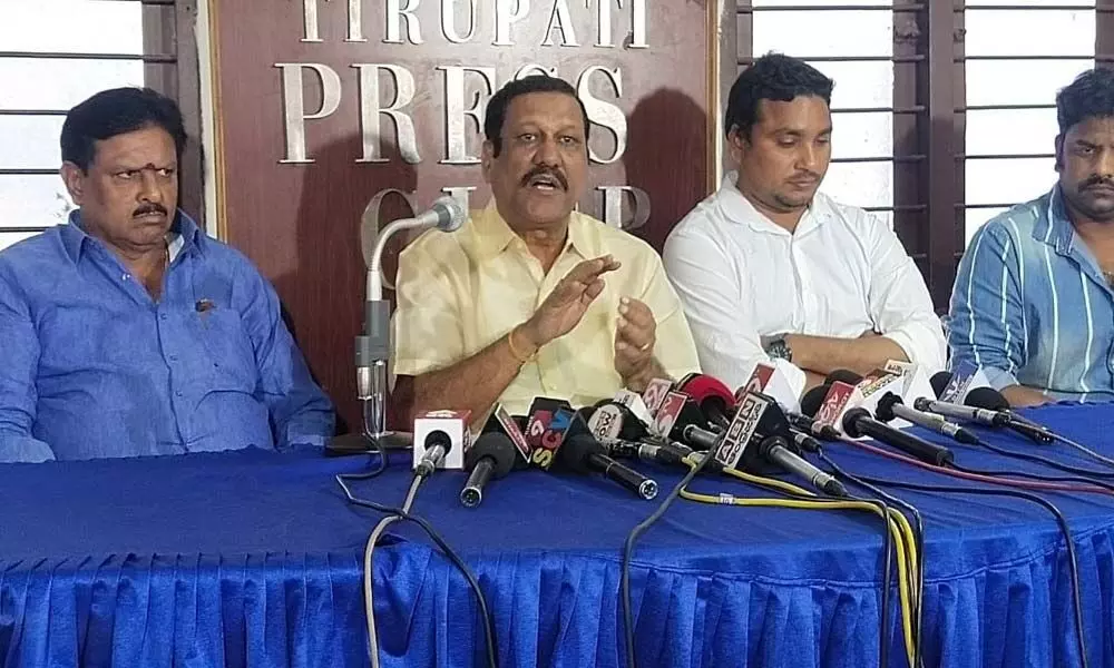 TTD trust board member Pokala Asok Kumar speaking to the media on Udayasthamana Seva, in Tirupati on Wednesday