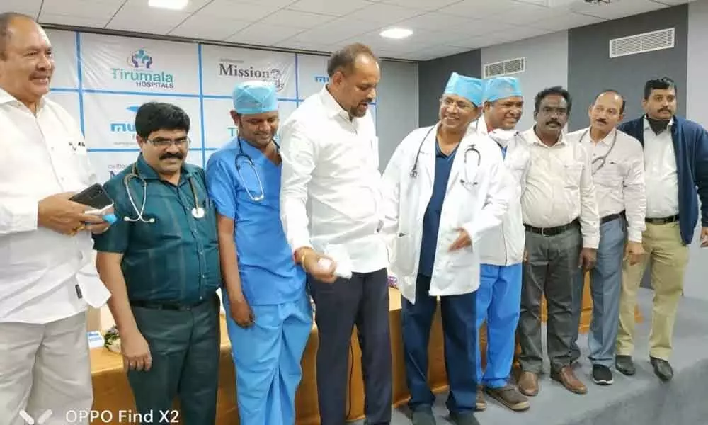 ZP chairperson M Srinivasa Rao appreciating the doctors of Tirumala Hospitals