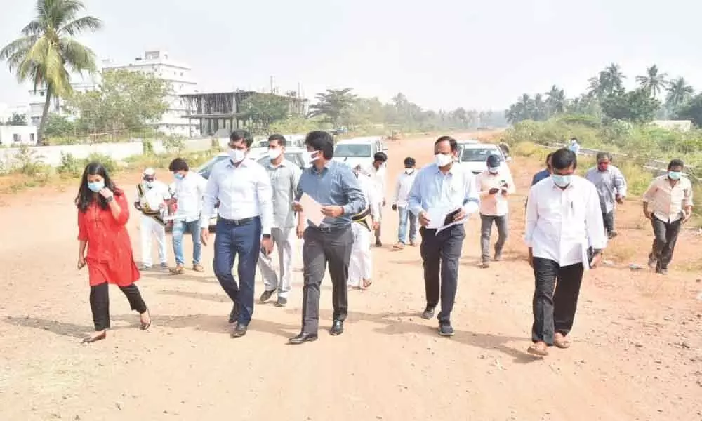 File photo of East Godavari District Collector C Hari Kiran, along with Rajamahendravaram Sub-Collector Ilakkiya and Municipal Commissioner Abhishikt Kishore, inspecting several areas in Rajamahendravaram city