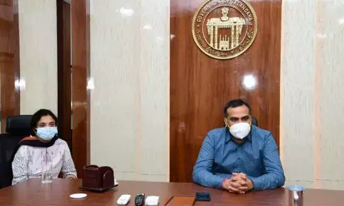 Collector RV Karnan during a  review meeting on Covid preventive measures in Karimnagar on Thursday.