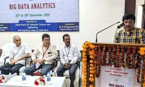 Dr UVSN Raju, Associate Professor, NIT Warangal, addressing FDP at SRKR Engineering College in Bhimavaram on Thursday