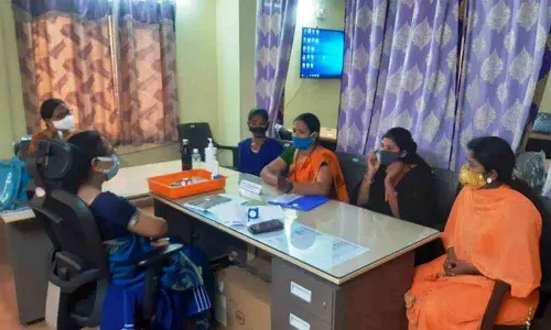 Members of Vimukti, a forum for survivors of trafficking and sex workers, with APSACS Project Director Dr Uma Sundari at her office in Vijayawada on Thursday