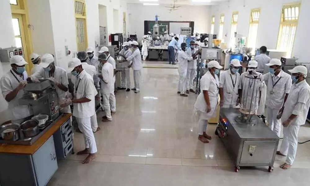 Students making milk-based products at Dairy Science College in Hebbal, Bengaluru.