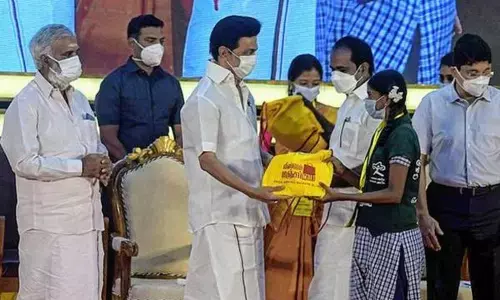 Eco-conscious drive: Chief Minister M.K. Stalin handing out a cloth bag at the event in Chennai on Thursday