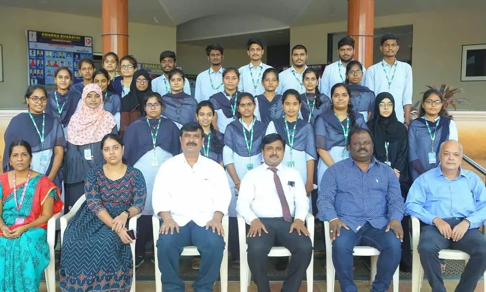 SBIT College chairman G Krishna along with staff and students who secured jobs in TCS.