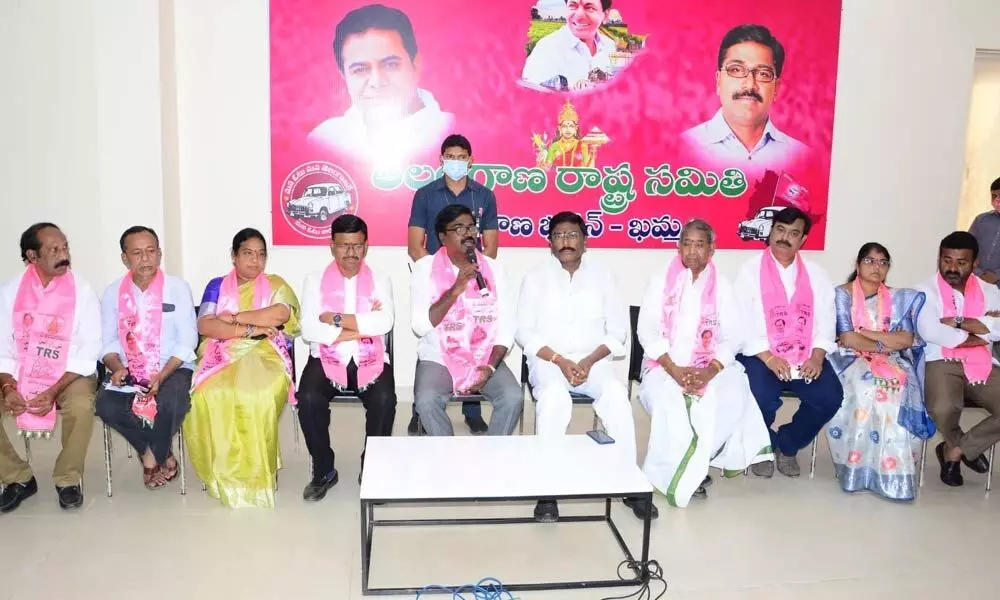 Minister for Transport Puvvada Ajay Kumar speaking to media at district party office in Khammam on Saturday.