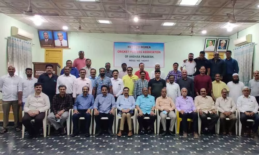 Members of Men & Women Cricket Players Association of Andhra Pradesh at a meeting in Vijayawada on Sunday