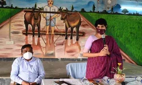 Narayanpet district Collector Harichandana speaking at a Rythu Vedika meeting in Jajapur village on Monday