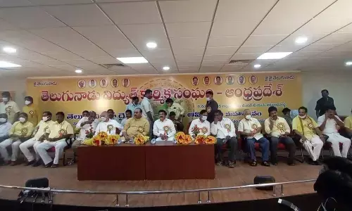 TDP State president K Atchannaidu at the launch of the diary and calendar of Telugu Nadu Vidyut Karmika Sangham in Visakhapatnam on Monday