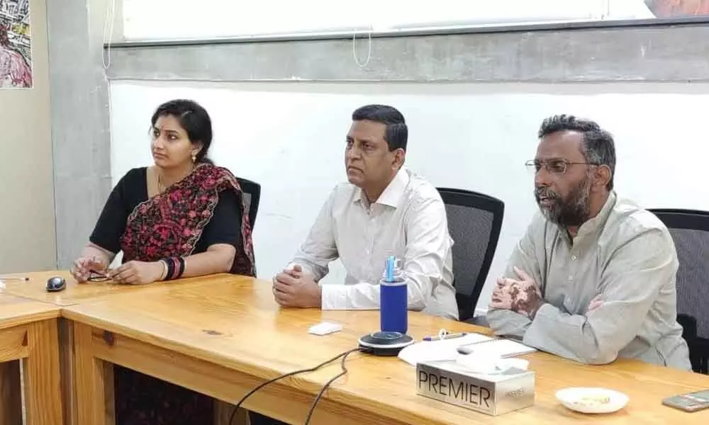 Team IIT Hyderabad, Prof B S Murty,  Prof C Krishna Mohan and Mitalee Agrawal (From R-L) interacting with media persons, in Hyderabad on Tuesday