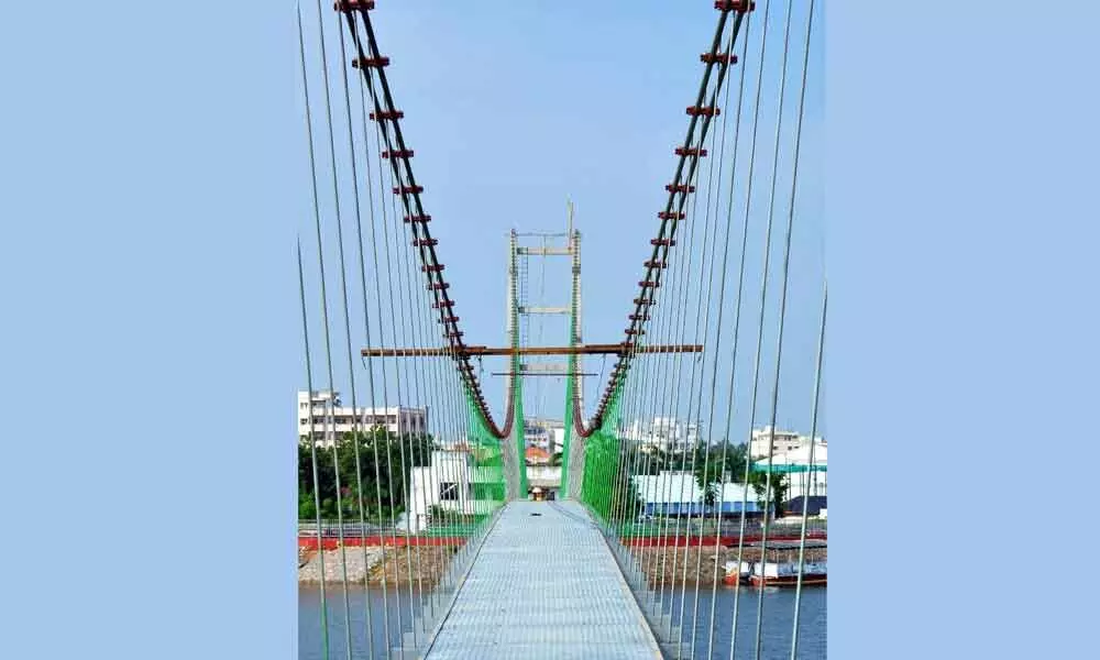 Cable bridge across the Lakaram tank ready for inauguration