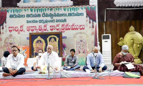 TTD additional EO A V Dharma Reddy holds a meeting with shopkeepers for the implementation of total ban on plastic at Tirumala on Wednesday