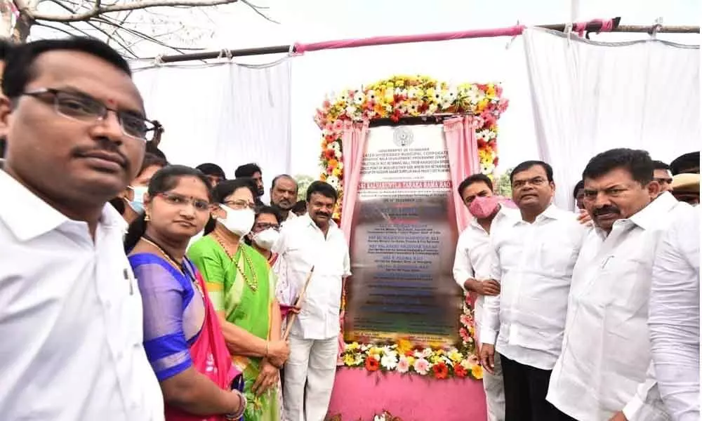 Municipal Administration Minister KT Rama Rao laid the foundation stone for nala developmen