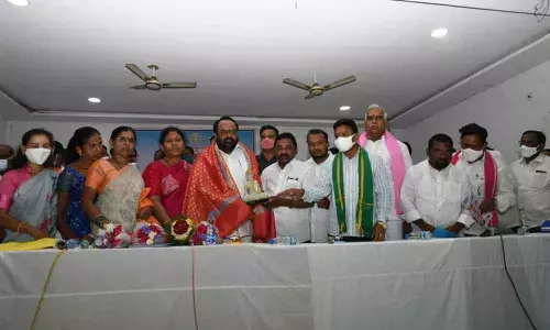 State dairy Chairman Loka Bhumareddy at the inauguration of a bulk milk cooling unit in Asifabad on Thursday