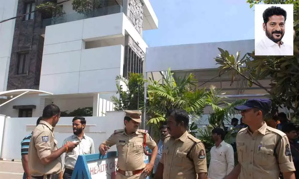Security at TPCC chief Revanth Reddys residence in Jubilee Hills (File Pic)