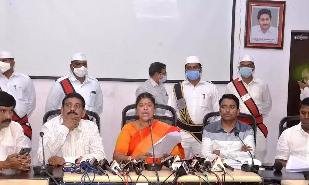 Mayor G Hari Venkata Kumari addressing media in Visakhapatnam on Friday