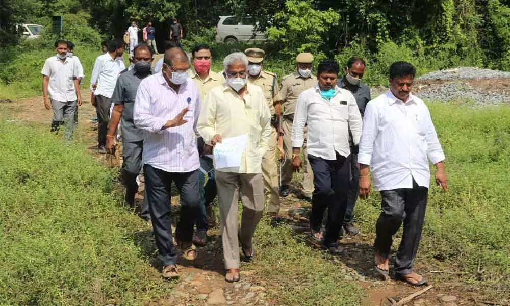 TTD Chairman  Y V Subba Reddy inspecting the Annamaiah Margam for developing a third-road-cum-pedestrian path to Tirumala on Sunday