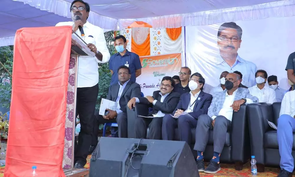 Minister for Transport Puvvada Ajay Kumar speaking at an IT hub first anniversary programme in Khammam on Sunday