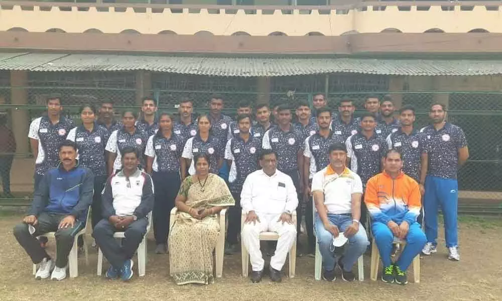 The  25-member Telangana State rowing team with SATS chairman A Venkateshwar Reddy